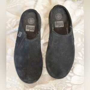 FitFlop Women's Black Suede Slip-On Clog Mules